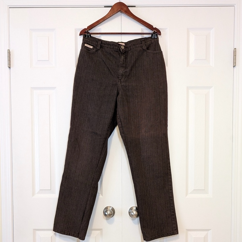 Y2K Vintage Simon Chang Denim Wear Size 14 Women’s Brown Striped Slacks Pants